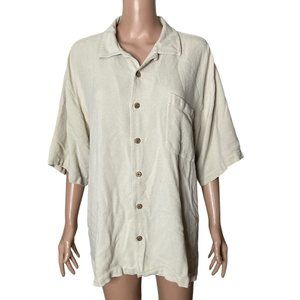 Tommy Bahama Shirt Mens XL Hawaiian Beige Button Front Short Sleeve